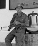 Bob's friend Erickson of the Swedish Battalion on duty in Rafah. The bell in front of church was an old Canadian Pacific steam engine bell. Photo courtesy of Bob Fraser